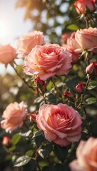 Group of beautiful rose flowers and plants