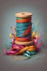 A colorful thread role 3d object render