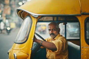 taxi driver waiting in the taxi for a passenger in the Indian