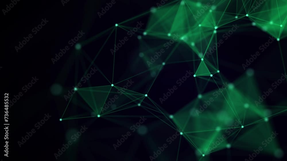 Wall mural green abstract background with connection lines, dots and triangles. technology network connection. 