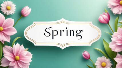 The inscription spring on a sheet for a greeting card, invitation template. Retro, vintage lettering, spring flowers and inscription spring, concept of spring and warmth