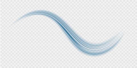 Obraz premium Wavy transparent curved lines in the form of a blue wave, dynamically flowing sea water in a large set of different contour shapes.