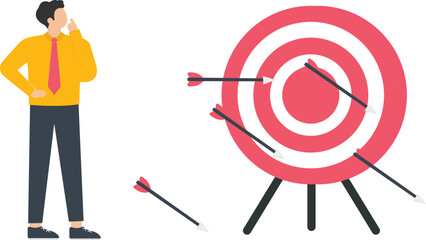 Businessman missed the target, Business failure and mistake opportunity, Effort strategic planning or business goal concept,
