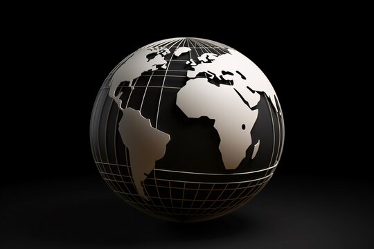 a black and white globe with a black background