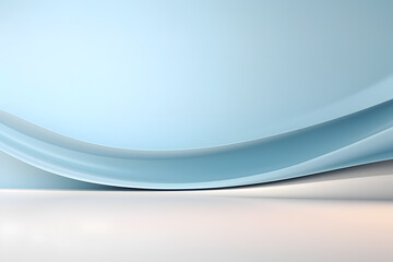 Fototapeta premium Wavy light bluish wall with beautiful chiaroscuro on the wall. Minimalistic wavy background for product presentation.