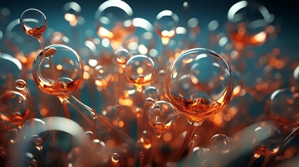Abstração de moléculas em conexão com luzes laranjas - obrazy, fototapety, plakaty