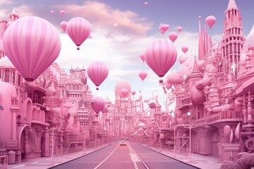 Pink digital city. Abstract building. Generate Ai