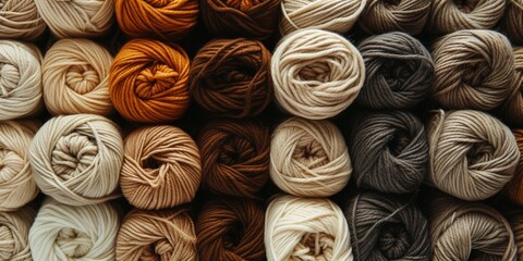 Vintage toned picture of wool yarn balls, craft natural colored knitting hobby backgrounds.