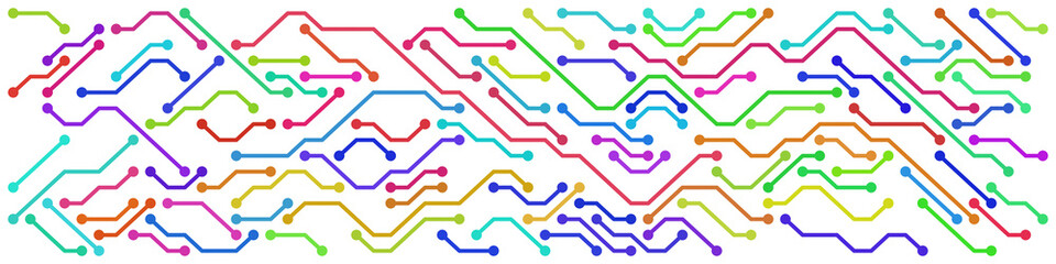 Colorful circuit technology illustration background.