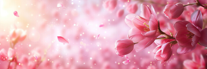 A postcard with flowers on a pink background.