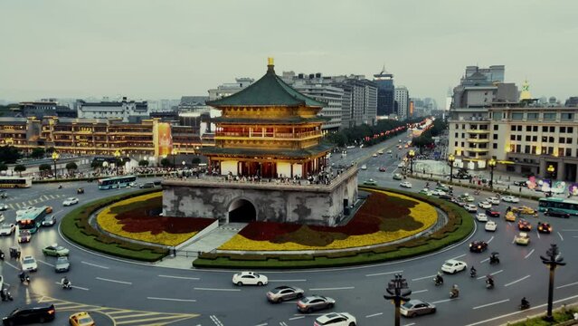 Xian city urban view with Bell Tower landmark