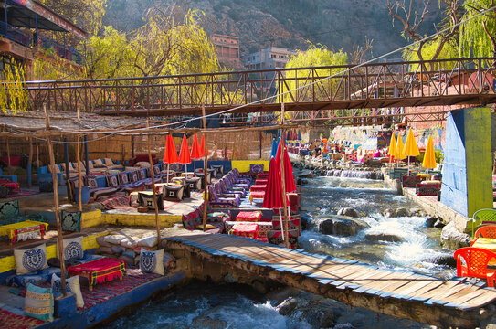 Restaurants with tables in Setti Fatma, also knows as Sti Fadma, Ourika Valley, Morocco, North Africa