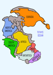 Illustration of Pangea, a supercontinent that existed during the late Paleozoic and early Mesozoic eras