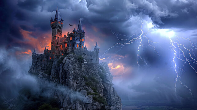 Spooky castle of vampire, evil spirit or ghost