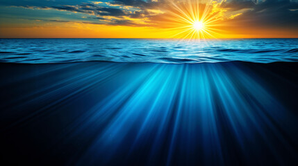 Beams of sunlight penetrating seawater