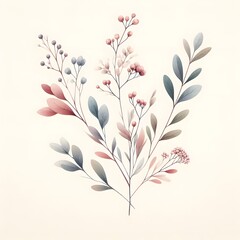 Fototapeta na wymiar Watercolor Art with Small Botanicals
