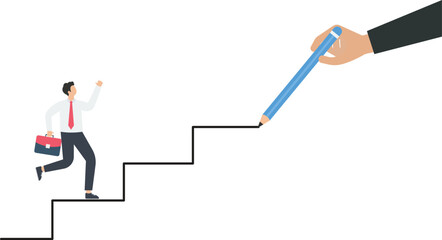 The manager draws the stair for a businessman, Steps to success or strategic planning for growth concept,
