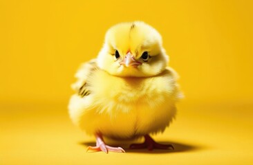 world bird day, Easter, little Easter chicken, funny yellow chick, poultry, yellow background