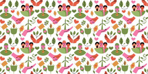 ESG seamless pattern. Sustainable and environmental horizontal background. Ecological vector illustration.