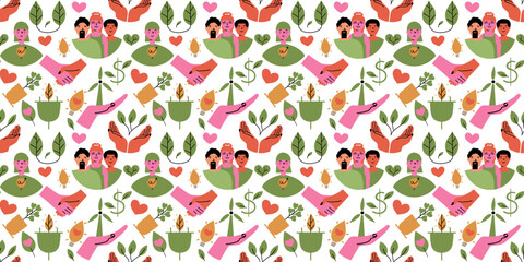 Fototapeta premium ESG seamless pattern. Sustainable and environmental horizontal background. Ecological vector illustration.