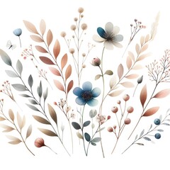 Watercolor Botanicals with Tiny Blossoms