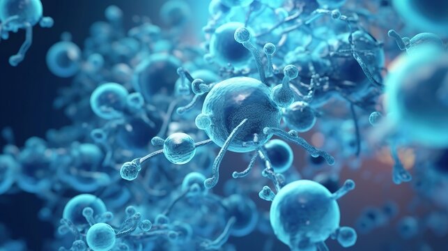 Blue cell under a microscope