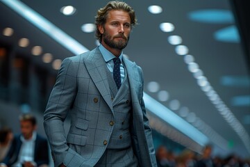 A gentleman stands indoors, exuding confidence and style in his crisp dress shirt and tailored blazer