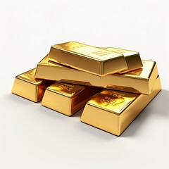 Gold reserves metallic shine bars. Pile of Gold bars isolated on a white background.