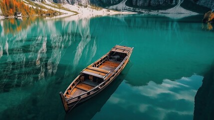 Obraz premium A boat on clear water, a mountain lake, majestic rocks, the beauty of nature