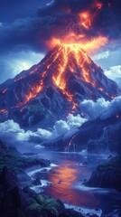 Volcanic Fury: A Fiery Eruption Illustration Generative AI