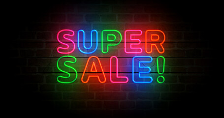 Super Sale neon light 3d illustration