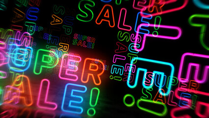Super Sale neon light 3d illustration