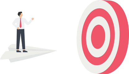 Businessman goes to the target by a paper airplane, Goal Achievement or strategic

