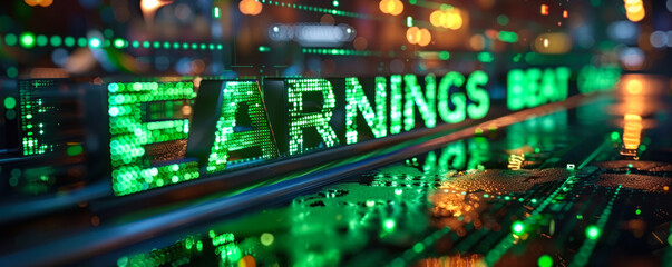 Dynamic 3D illustration of EARNINGS BEAT with upward green arrows, representing rising profits and positive quarterly financial results - obrazy, fototapety, plakaty