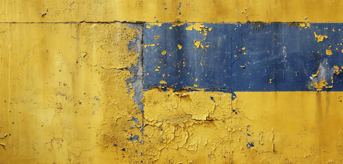 A wall adorned with metallic cobalt, against warm, honey yellow abstract backdrop, striking and contemporary