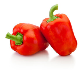 Two red pepper vegetable isolated on white background