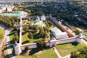 Townscape of Zaraysk in Moscow Oblast with view of Zaraysk Kremlin and residential buildings.