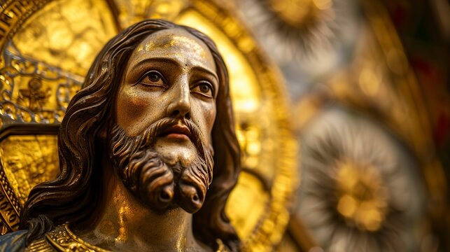 macro image of Jesus Christ with a sparkling golden halo
