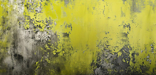 An abstract, metallic pewter-toned texture on a wall, against a vibrant, lime green background, for a lively modern contrast