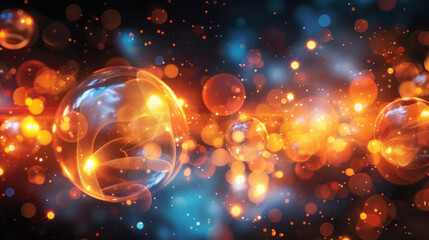 Vibrant abstract background featuring glowing bubbles with a cosmic, space-like atmosphere