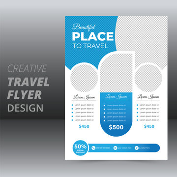 Modern Travel flyer design template, abstract business flyer, vector template design or business poster template design, Flyer Layout with Blue Accent.