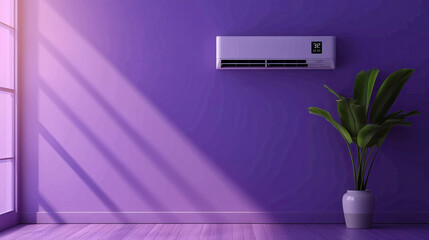 Air conditioner on a purple wall and sun rays