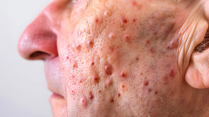 Fototapeta premium Closeup of Adult Male Skin with Acne and Post-Acne Scars
