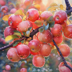 Fototapeta na wymiar Dewy Delight: Sunlit Apples Fresh from the Orchard
