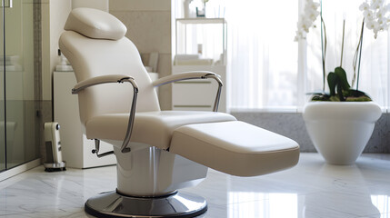 Modern Aesthetic Beauty Salon Interior with Elegant White Reclining Chair