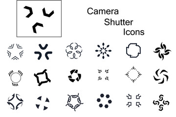 Camera shutter and lens diaphragm icons set. Collection of lens aperture, photo shutter, photo lens, shutter lens, camera shutter and camera lens icon. Flat style camera shutter icon vector . 