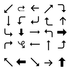 Black vector arrows collection. Arrow. Cursor. Arrow vector icon. Modern simple arrows. Collection different Arrows on flat style for web design or interface. Direction symbols - vector illustration