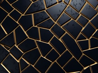 Dark black mosaic background with golden lines Art Deco luxury style texture