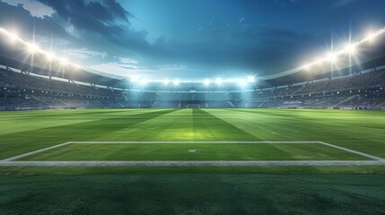 A breathtaking panoramic view of a bustling modern stadium, alive with the excitement of a live football match - obrazy, fototapety, plakaty