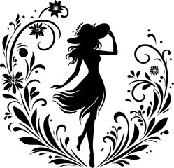 women silhouette in summer, flowers ornament, decoration, floral design. 
